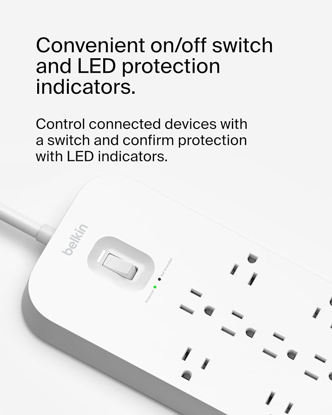 Belkin 12-Outlet Surge Protector Power Strip w/ 12 AC Outlets, 2 USB-A Ports - Image 6