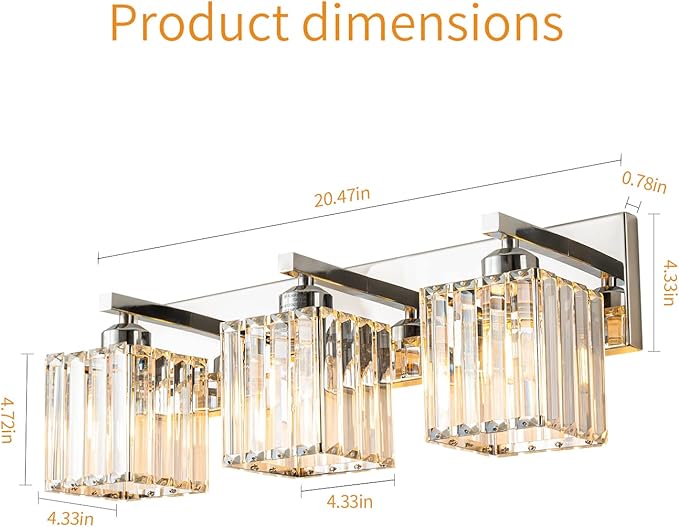 FDPBY Modern Bathroom Vanity Light 3-Lights Chrome Crystal Bathroom Wall Light - Image 6