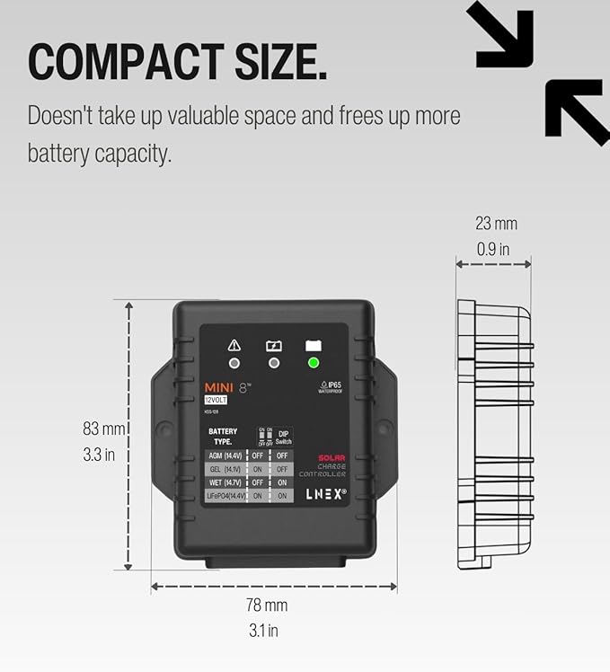 LNEX Solar Charge Controller Waterproof 8A, 12V Mini Solar Panel Battery - Image 3
