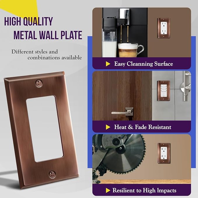 ENERLITES Decorator Switch or Outlet Metal Wall Plate, Stainless Steel Outlet - Image 4