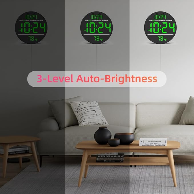 Digital Wall Clock with Large LED Display, Temperature, Auto-Brightness | Small - Image 6