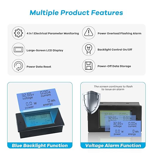 Hosyond DC 6.5-100V 0-100A LCD Display Digital Power Monitoring Meter Voltage - Image 2