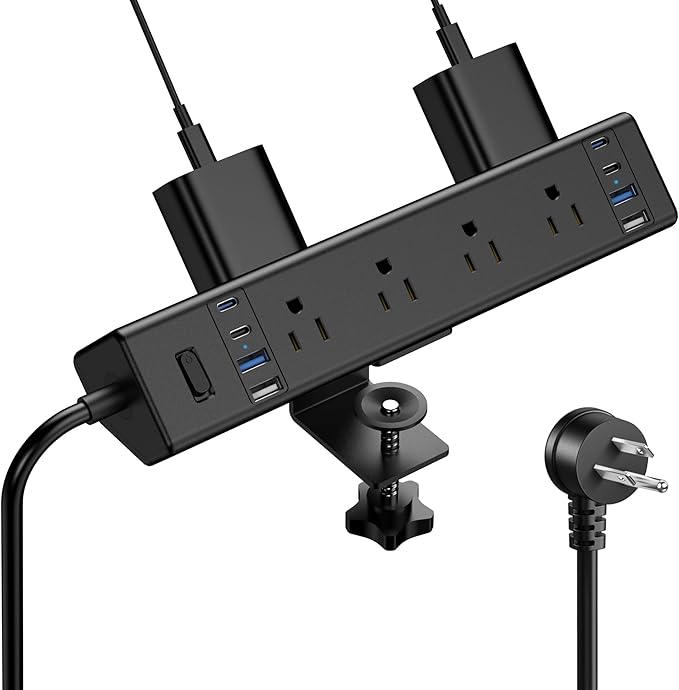 40W Fast Charging Station, Desk Clamp Power Strip 20W USB C, 8 Outlets by Jgstkcity