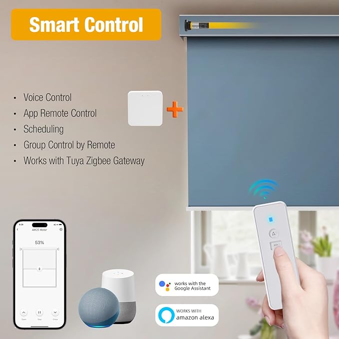 AM25 Zigbee Smart Blinds Motor for 1.5" Shade Tube, Type-C Rechargeable Window - Image 3
