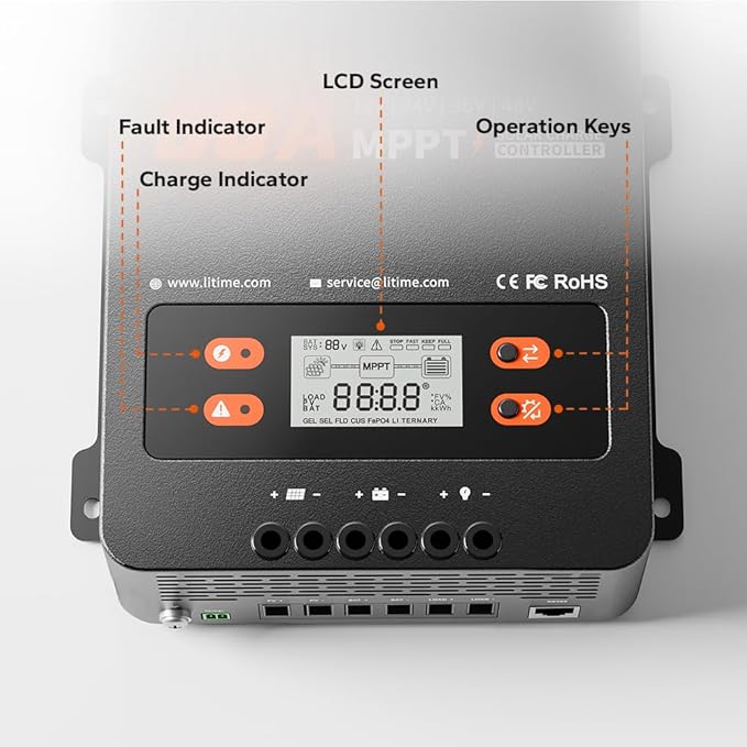 LiTime 60A MPPT Solar Charge Controller, 12V/24V/36V/48V Auto, Max PV Input - Image 6