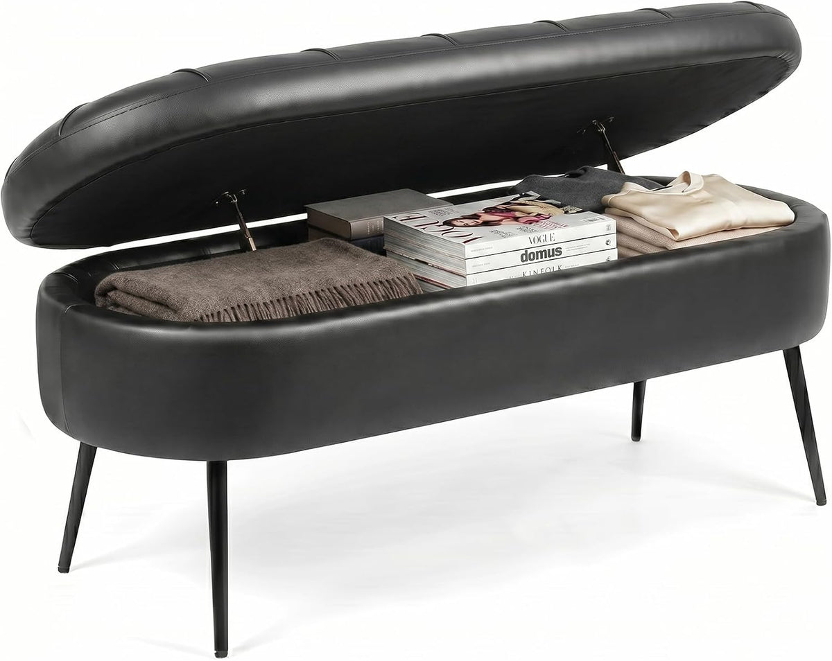 storage ottoman bench, 43.7" pu leather end of, main product view