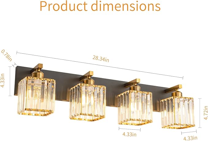 FDPBY Modern Bathroom Vanity Light 4-Lights Black Gold Crystal Bathroom Wall - Image 5