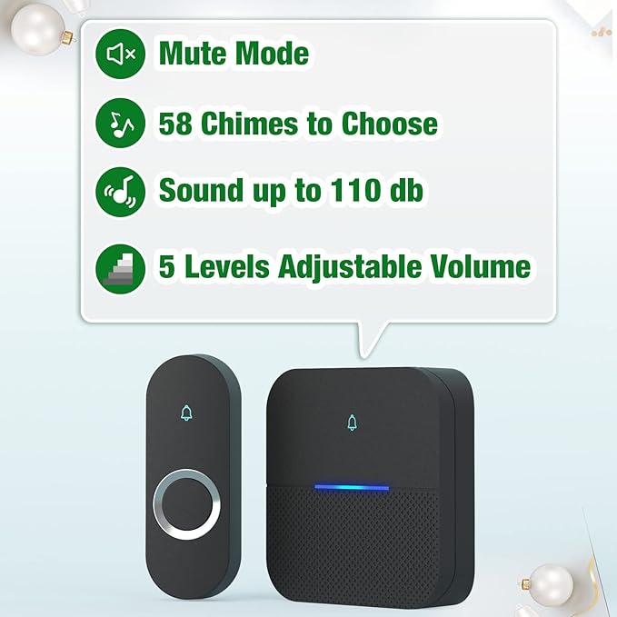 AIDA Lighted Wireless Doorbell, Home Waterproof Doorbell 1, 000ft Range - Image 3