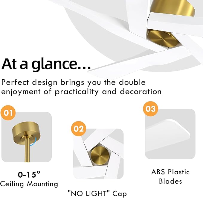 WINGBO 54" ABS DC Ceiling Fan No Light, 5 Blade ABS Plastic Ceiling Fan - Image 5
