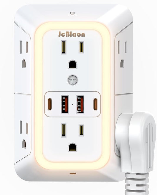 Wall Outlet Extender with Night Light, Power Plug Adapter Multi Plug Outlet by JcBlaon