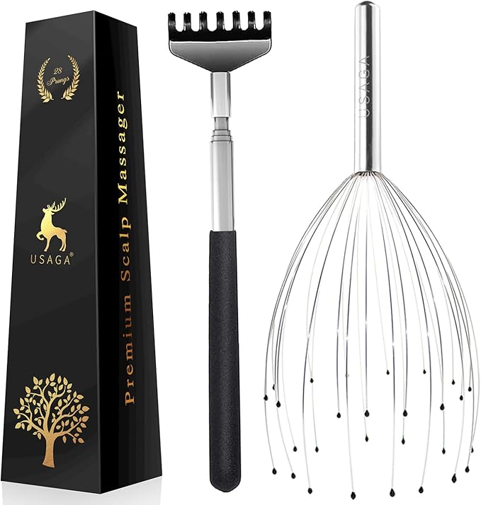USAGA 28 Fingers Head Massager, Scalp Massager, Head Scratcher, Extendable Back by USAGA