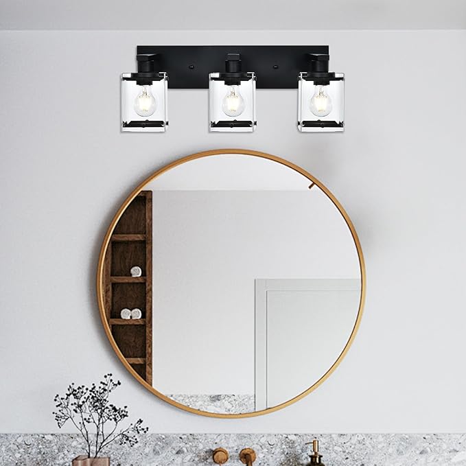 WINSHEN 3-Light Black Bathroom Light Fixture Over Mirror, Vanity Wall Lighting - Image 6