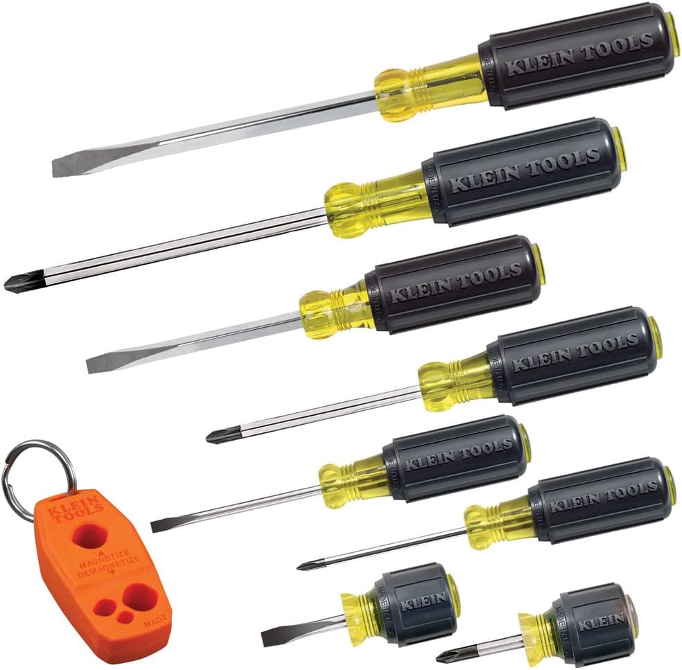 Klein Tools 85148 9-Piece Screwdriver Set and 32910 7-in-1 Impact Flip Socket Set with Handle