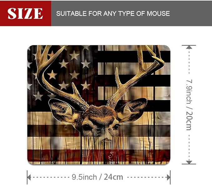 Wood Grain American Flag Hunting Deer Square Mouse pad, Waterproof, Anti Slip - Image 2