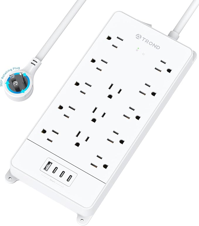 TROND 360° Rotating Flat Plug, Surge Protector Power Strip, 13AC Widely Spaced by TRONDOfficial