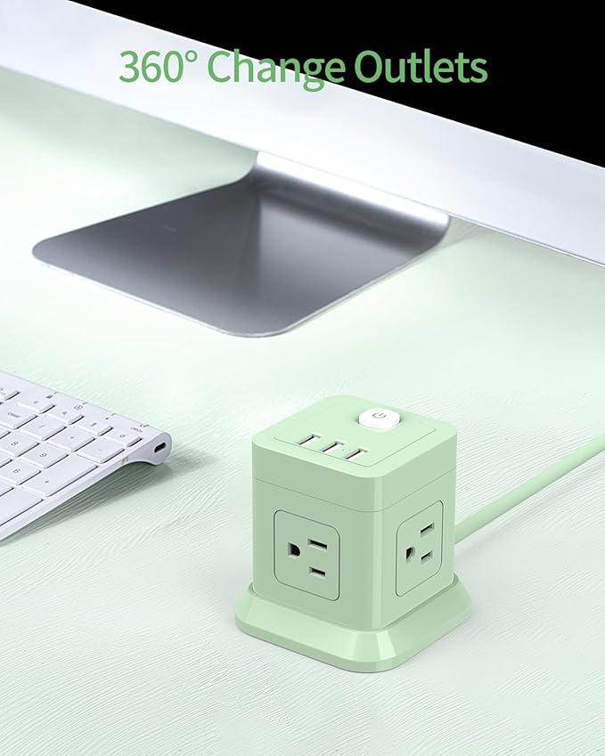 Cube Power Strip, FDTEK 4 Widely Spaced Outlet - 10FT Green - Image 4