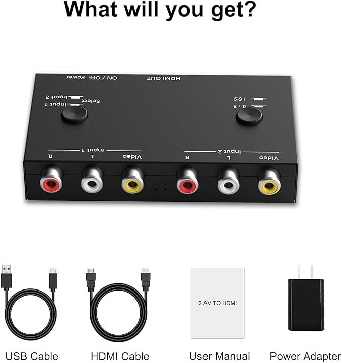 RuiPuo 2 Port RCA/AV to HDMI Converter Adapter Support 16:9/4:3 - Image 8