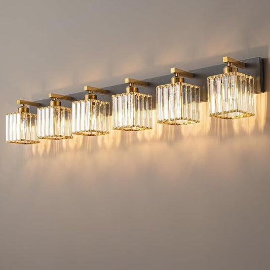 FDPBY Modern Bathroom Vanity Light 6-Lights Black Gold Crystal Bathroom Wall by FDPBY