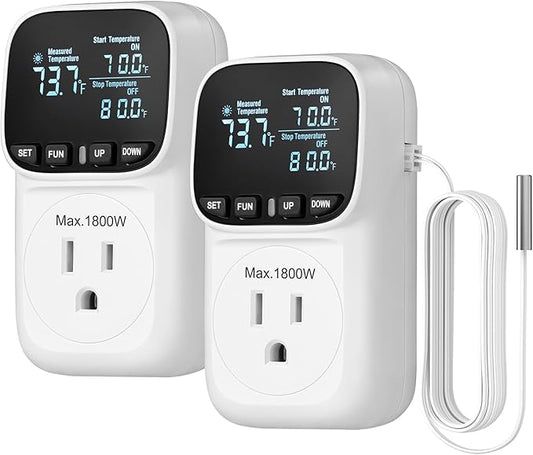 DEWENWILS Digital Temperature Controller, 2 Pack15A/1800W Thermostat Outlet Plug by DEWENWILS