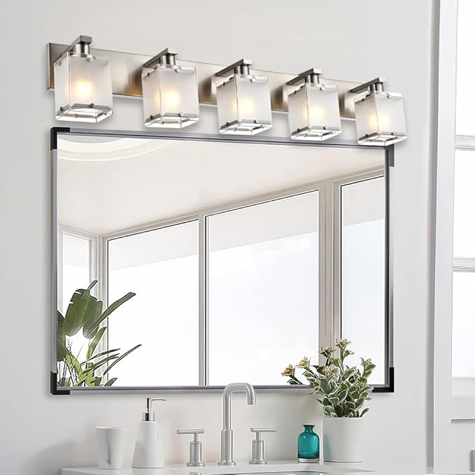 WINSHEN 5-Lights Bathroom Vanity Light Fixtures, Modern Brushed Nickel Wall - Image 2