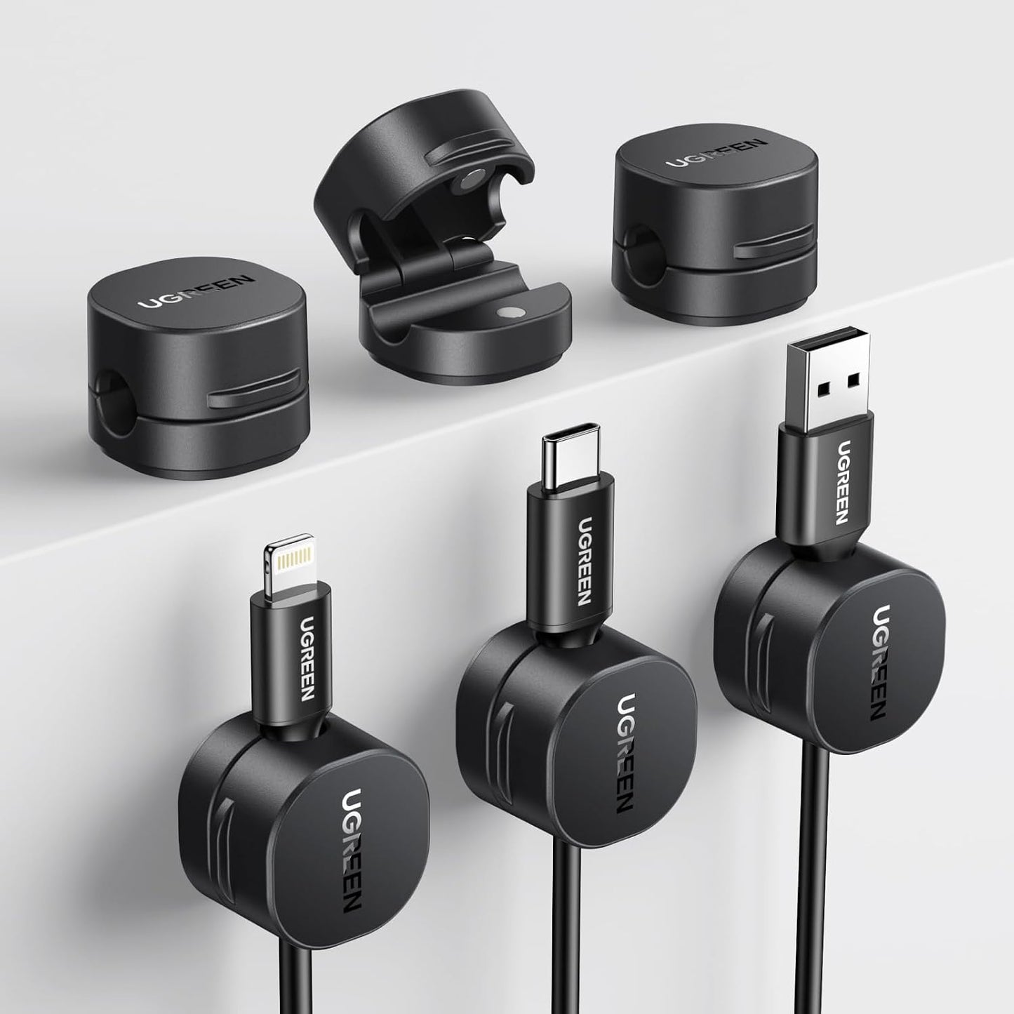 UGREEN Cable Organizer Clips, Adhesive Cable Management - 6-Pack Strong Magnetic Cord Holder for Desk to Keep Phone Charging Cables, Computer Cords, and Various Cord Organized for Nightstand, Black