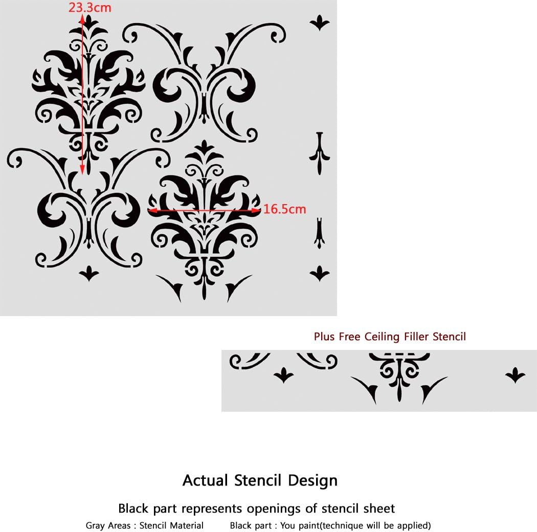 Wall Stencil - Reusable Template for DIY Decor Walls Rooms and Furniture, Wallpaper Look (Damask Allover Reusable Carol)