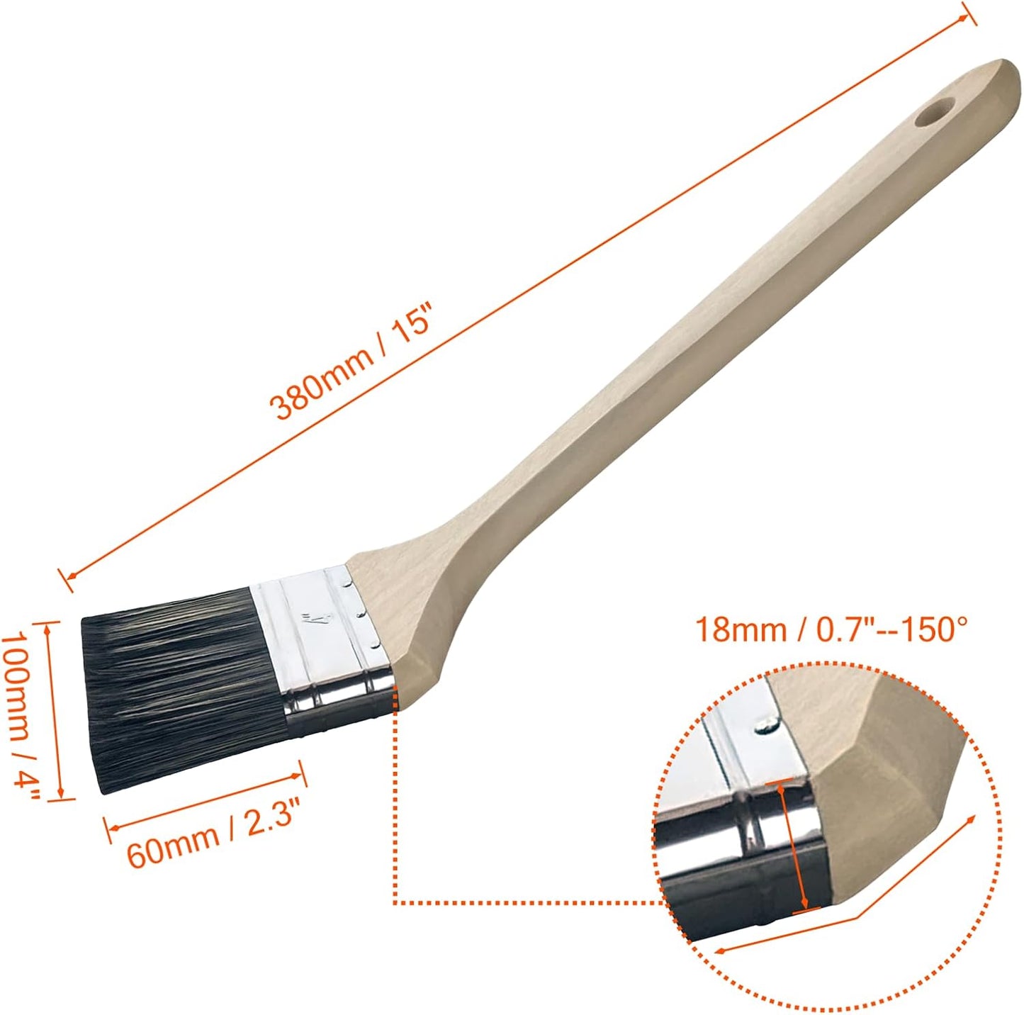 Great Andrew Radiator Paint Brush 4" with Long Handle | Bent Radiator Brush for Celling, Wall Treatment, Edging, Hard-to-Reach Painting &Cleaning