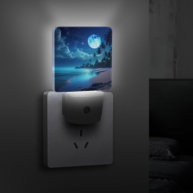 YKJAHSD Moon Beach Night Light, Plug into Wall Decor Nightlights - Image 3