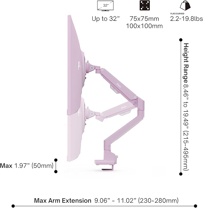 Pixio PS1S Wave Pink Single Monitor Arm Stand Desk Mount - Image 4