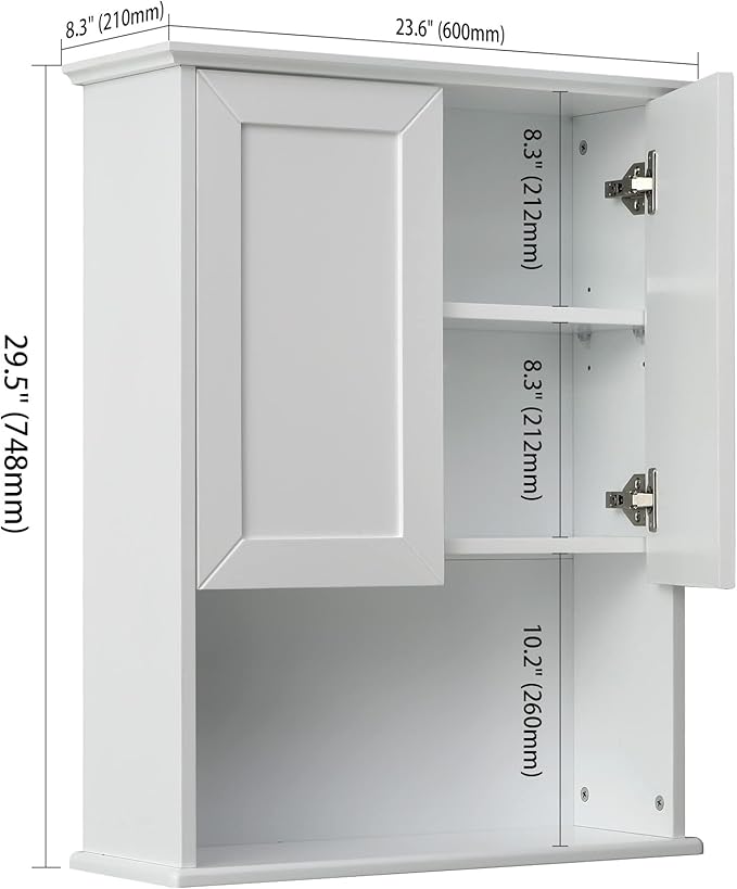 Bathroom Wall Cabinet Wooden Medicine Cabinet Buffering Hinge MDF Material Over - Image 2