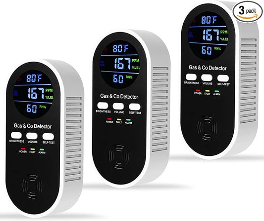 3 Pack 5-in-1 Carbon Monoxide Alarm & Natural Gas Leak Detector, AC-Plug-in CO by ProductCategory