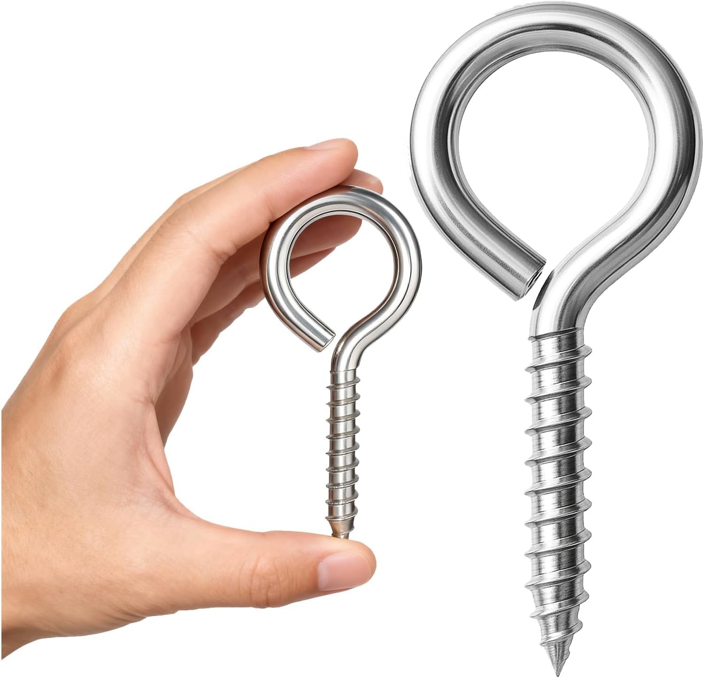 4PCS 4 Inch Size 304 Stainless Steel Eye Screws - M8 Heavy Duty Eye Hooks | Large Metal Screw Eye Hooks Loads 500LBS, Heavy Duty Eye Bolts for Hanging Hammock, Plant & Securing Cable Indoor & Outdoor