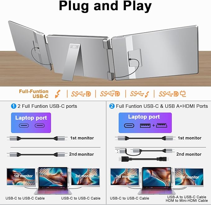 S7 Laptop Screen Extender, 14-inch Portable Travel Triple Monitor-Left Screen - Image 5
