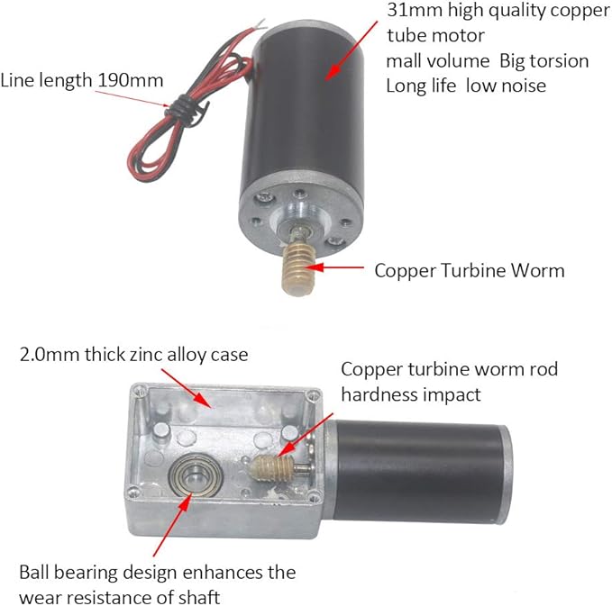 Reversible Gear Motor, DC 24V 8mm Shaft Gear Motor High Torsion Metal - Image 4