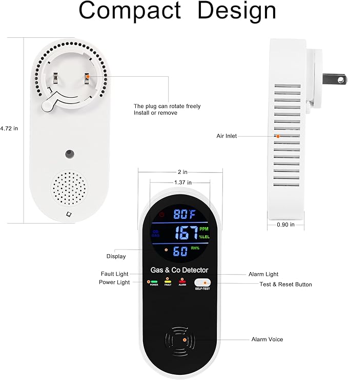 3 Packs Plug in Gas & Carbon Monoxide Detector, 4-in-1 Carbon Monoxide Alarm - Image 2