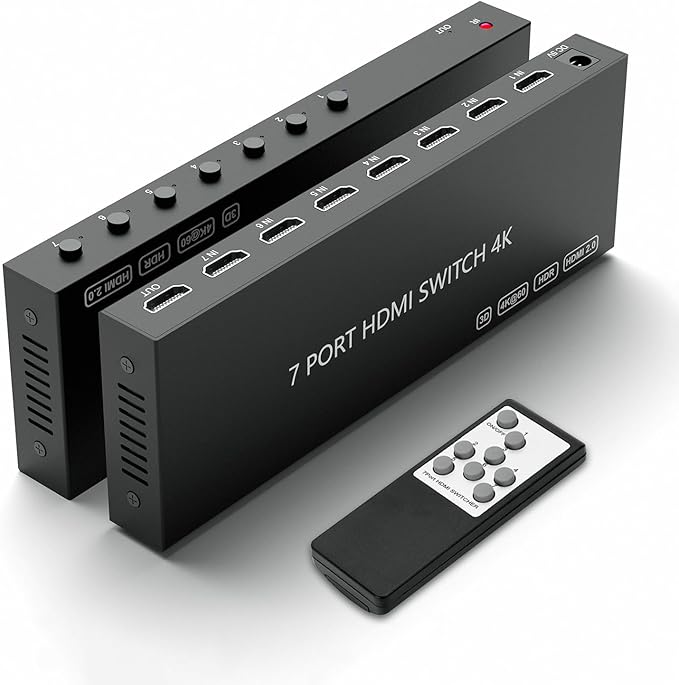 7 Way HDMI Switch 4k@60Hz HDMI Switcher 7 in 1 Out HDCP 2.0 Manual HDMI 2.0 Hub by YDF