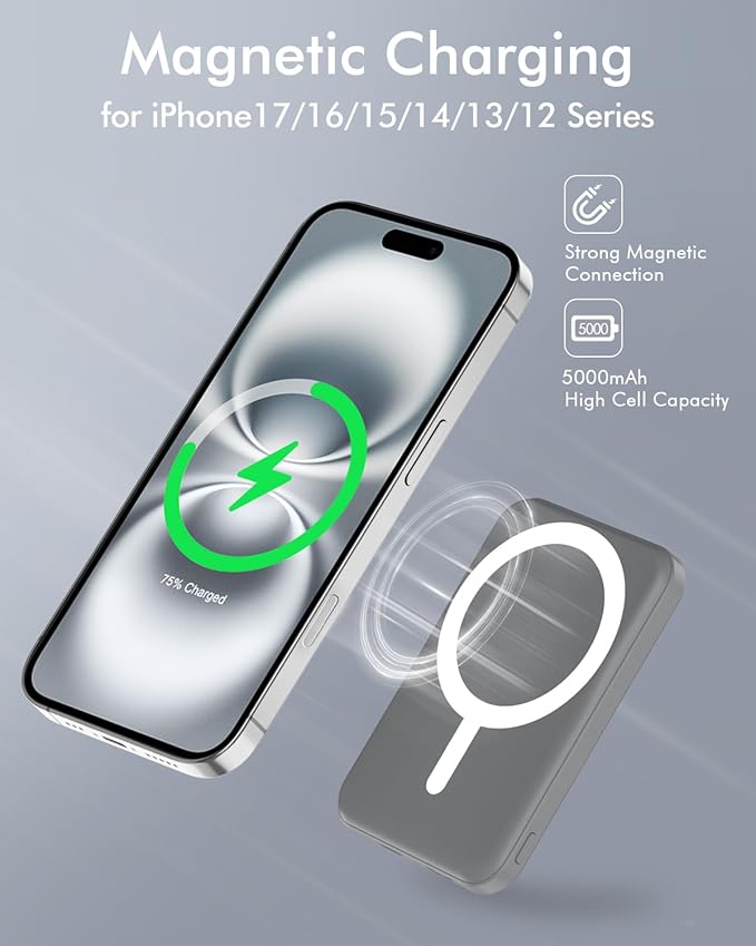 podoru for Magnetic Battery Pack, 5000mAh Magnetic Power Bank - Image 3