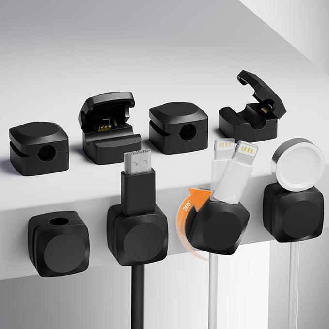 Lancord 8 Pack Cord Organizer Holder, Rotatable Cable Clips, Spring Cord Holder by Lancord