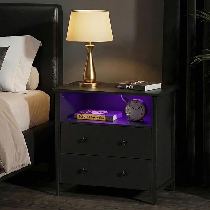 Tykacna 27 Inch Wide Night Stand, Large Wood Night Stand Set 2 - Image 8