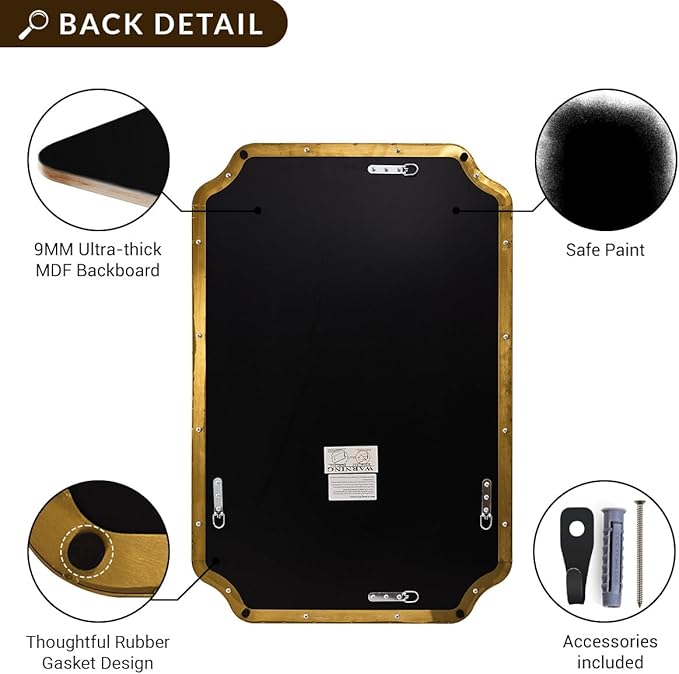 ANDY STAR 36"x48" Large Gold Mirror, Brushed Brass Rectangle Bathroom Mirror - Image 8