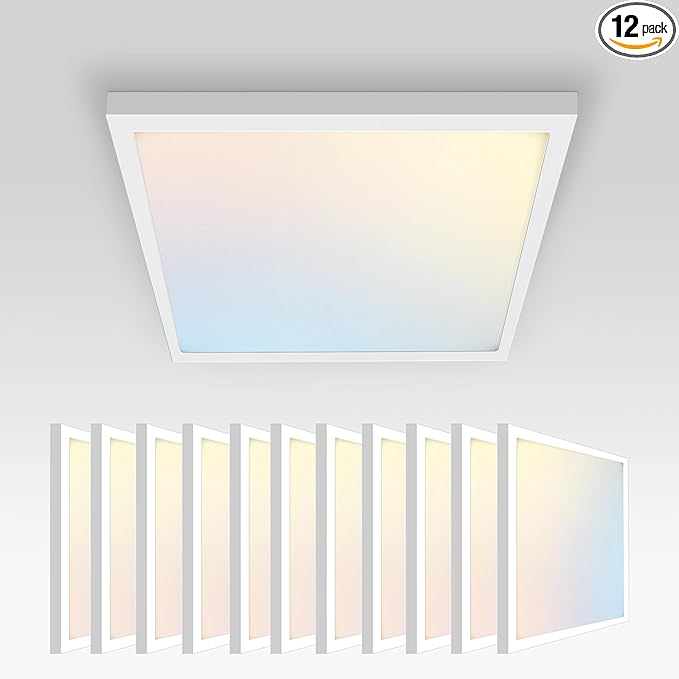 ASD LED 12" Square Flush Mount Ceiling Light Fixture, Low Profile Surface by ASDLightingCorporation