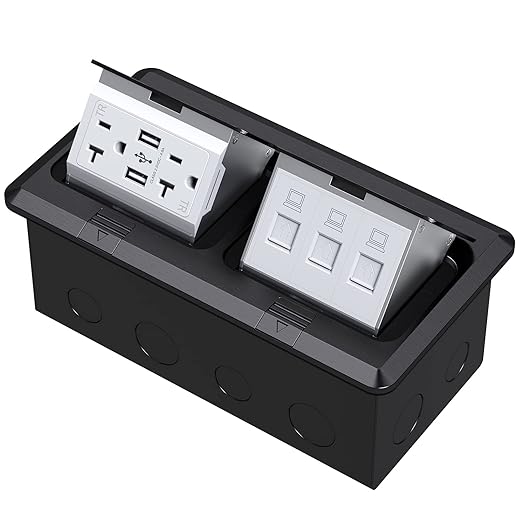 KYHSHJ Dual Pop-Up Floor Electrical Outlet Box Kit，20 Amp Stainless Steel USB by KYHSHJ