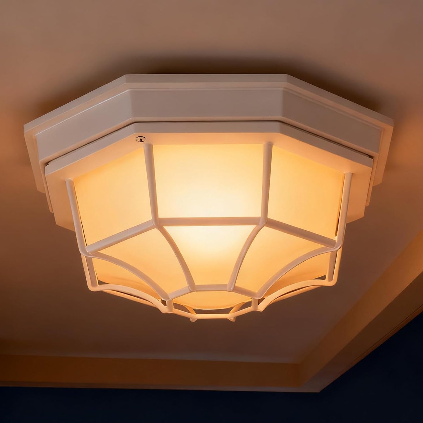 10.5” White LED Close to Ceiling Light for Basement Garage Light Octagonal White Mid-Century Modern Overhead Lights LED 2700K 3000K 3500K 4000K 5000K 10.5in Spider Web Lamp 17W,120V,850Lm-1050Lm