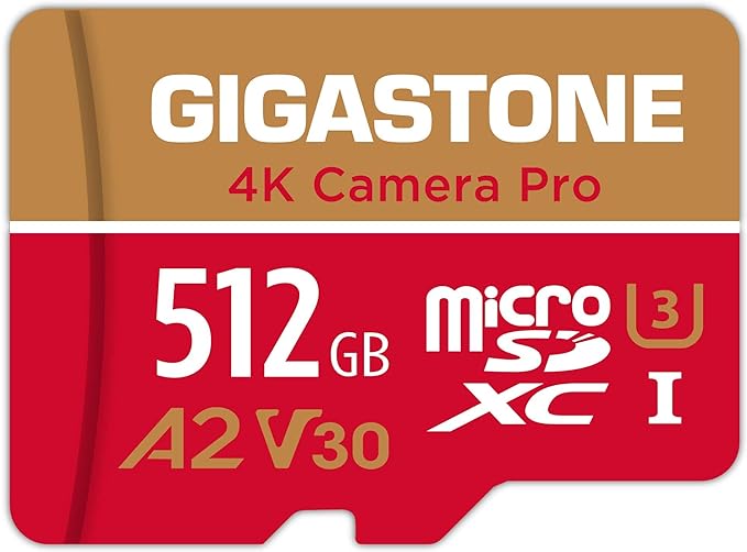 【5-Years Data Recovery】 GIGASTONE 512GB Micro SD Card, 4K Camera Pro, A2 V30 by Gigastone