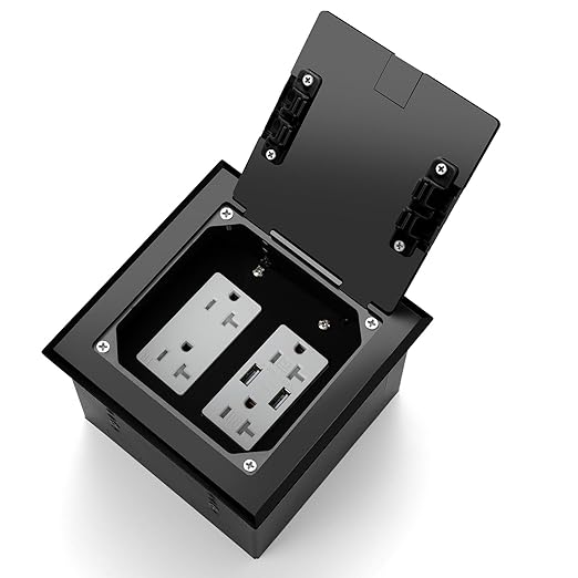 Vagueior Recessed Flat Hidden Floor Electrical Outlet Box Kit, Stainless Steel by Vagueior
