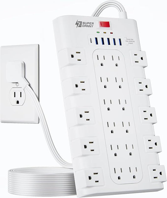 Flat Plug Power Strip, SUPERDANNY Surge Protector by SUPERDANNY