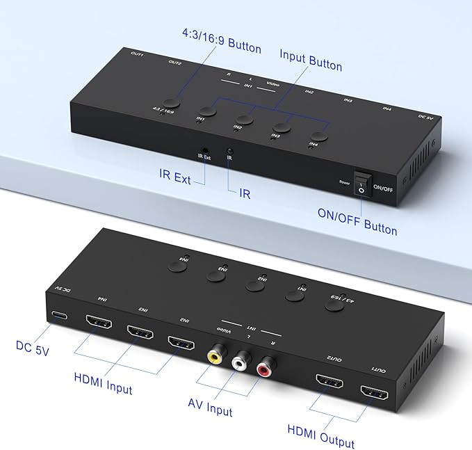 Y.D.F to 2 HDMI Converter Switcher Splitter Support 4:3/16:9 Switching - Image 4