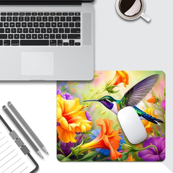 Hummingbird Flowers Square Mouse pad, Waterproof, Anti Slip Rubber Base - Image 5