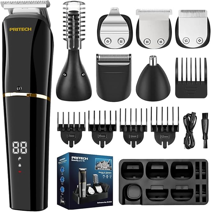 PRITECH Beard Trimmer for Men, 6 in 1 Hair Clippers Kit, Precision Cordless by PRITECH