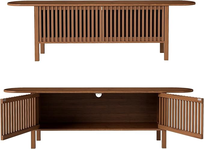 HollyHOME Bamboo TV Stand with Storage - Image 3